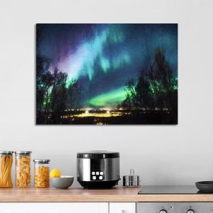 Canvas print, Northern lights over city 2