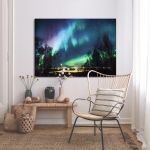 Canvas print, Northern lights over city