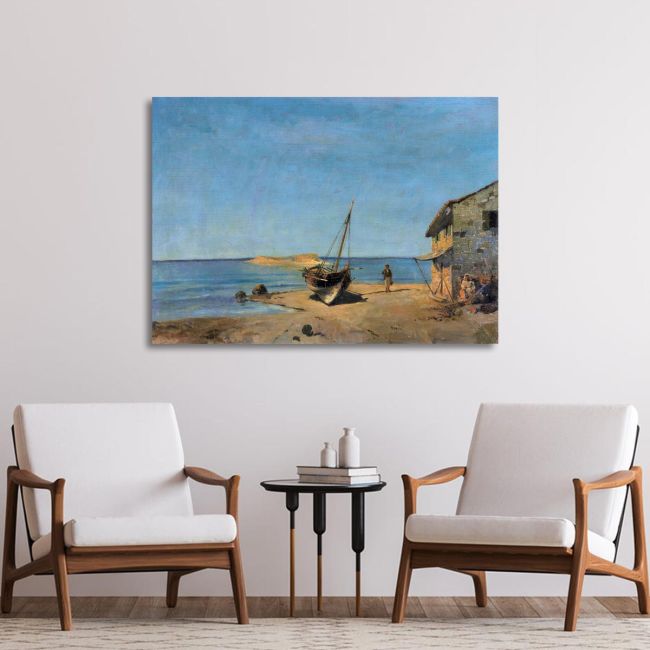 Canvas print The fisherman's house on the beach, Volanakis