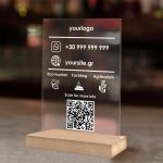 Sign plexiglass, rate us at google, customized background,