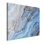 Abstract blue marble texture canvas print with swirls of blue grey and copper tones., minimal style