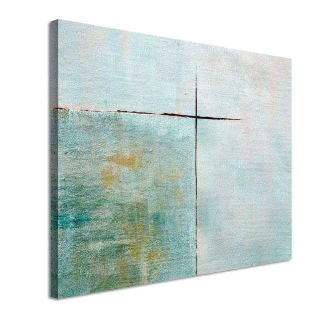Abstract canvas painting. Light blue background, rough intersecting lines, rich texture.