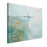 Abstract canvas painting. Light blue background, rough intersecting lines, rich texture.