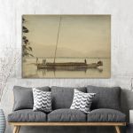 Canvas print Fishermen on a boat, Japan