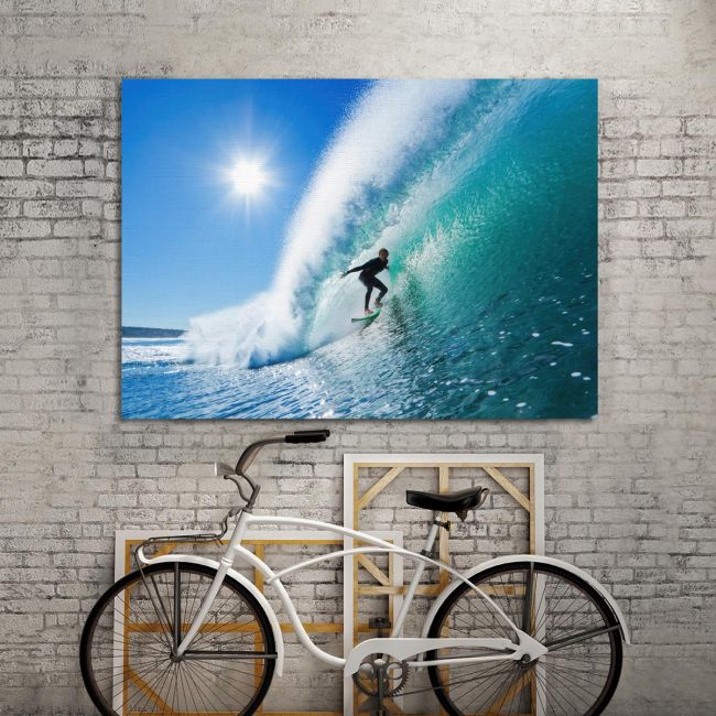 Canvas print Surfing the waves