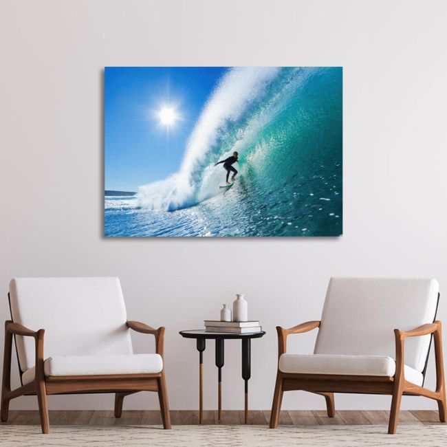 Canvas print Surfing the waves