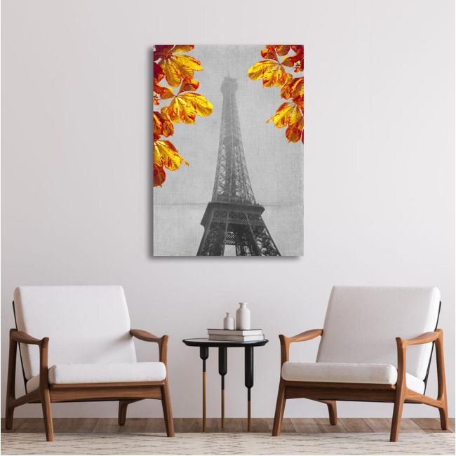 Canvas print Paris, Eiffel tower yellow leaves