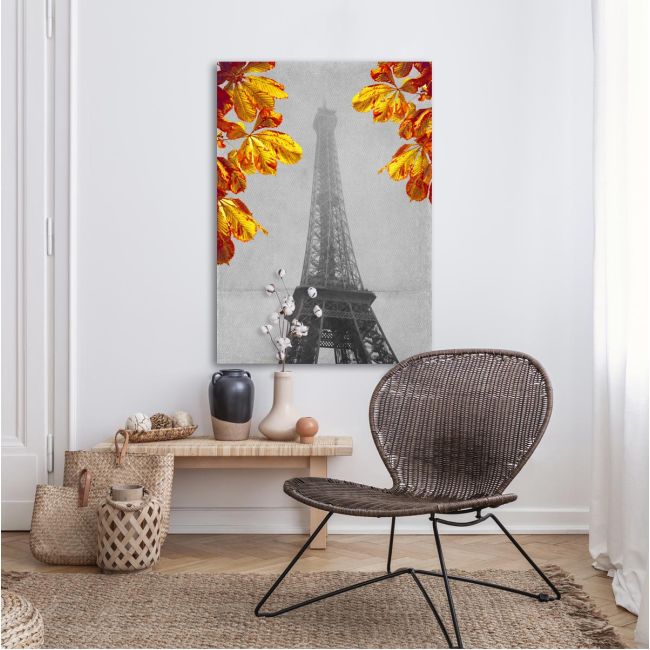 Canvas print Paris, Eiffel tower yellow leaves