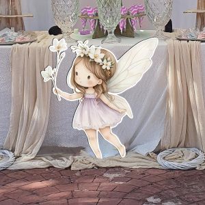 Romantic fairy Fairy with flower, wooden printed figure