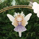Fairy with a flower wreath, wooden printed figure