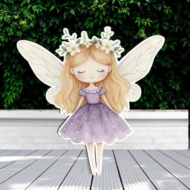 Fairy with a flower wreath, wooden printed figure