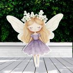 Fairy with a flower wreath, wooden printed figure