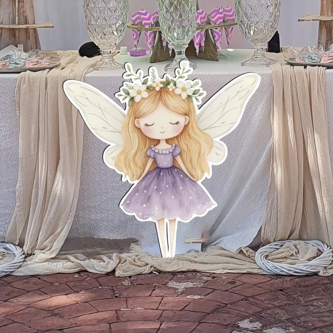 Fairy with a flower wreath, wooden printed figure