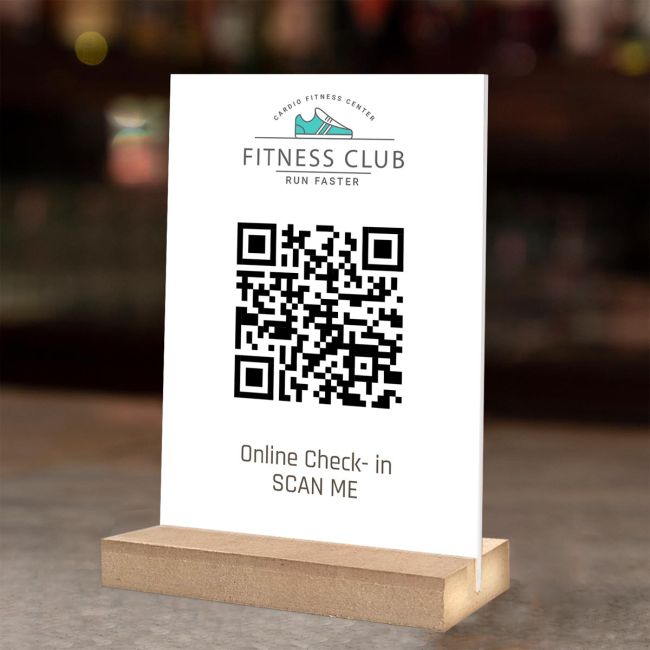 Πινακίδα QR για online check-in, λευκή, προσωποποιημένη