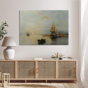 Canvas print Boats and anchored ships, Volanakis 2