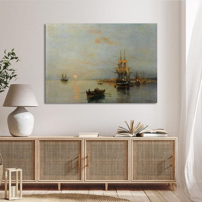 Canvas print Boats and anchored ships, Volanakis