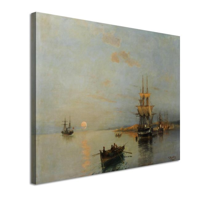 Canvas print Boats and anchored ships, Volanakis