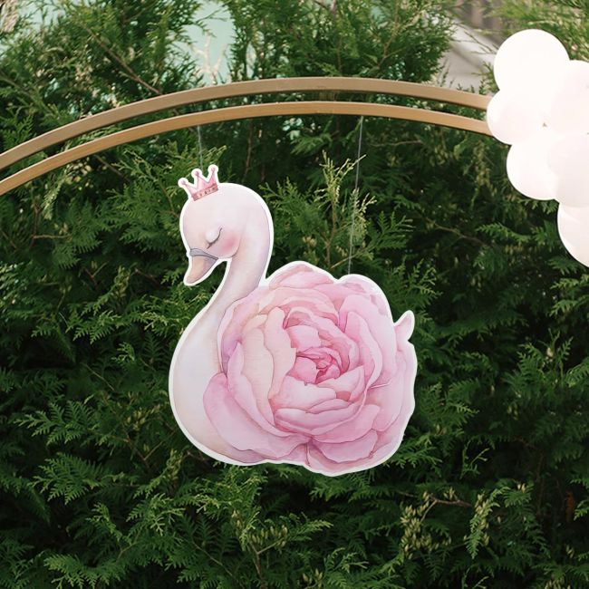 Wooden Christening Figurine Swan Large Pink Flower