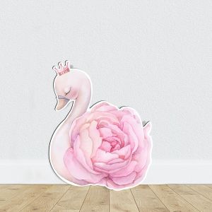Wooden Christening Figurine Swan Large Pink Flower 2