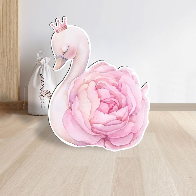 Wooden Christening Figurine Swan Large Pink Flower