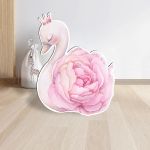 Wooden Christening Figurine Swan Large Pink Flower