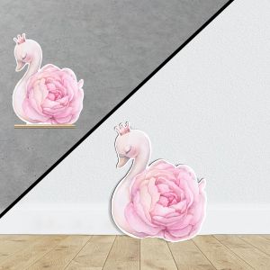 Wooden Christening Figurine Swan Large Pink Flower