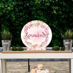 Wooden candy bar sign, Bougainvilleas and lemons