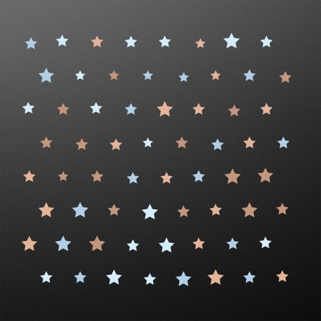 Brown & light blue star stickers. Scattered playful design on dark background for kids.
