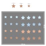 Star wall stickers, brown/blue shades, assorted sizes. Minimalist arrangement displayed on a grey background.