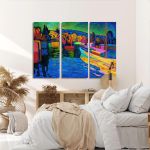Canvas print Autumn landscape with boats, Kandinsky W,3 panels