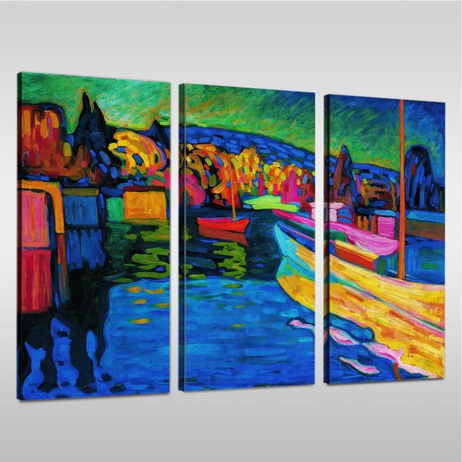 Πίνακας σε καμβά Autumn landscape with boats, Kandinsky W, τρίπτυχος