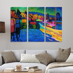 Πίνακας σε καμβά, Προσφορά 150x100 Autumn landscape with boats, Kandinsky W, τρίπτυχος