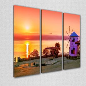 Canvas print Traditional windmill against sunrise, Zakynthos,3 panels 2