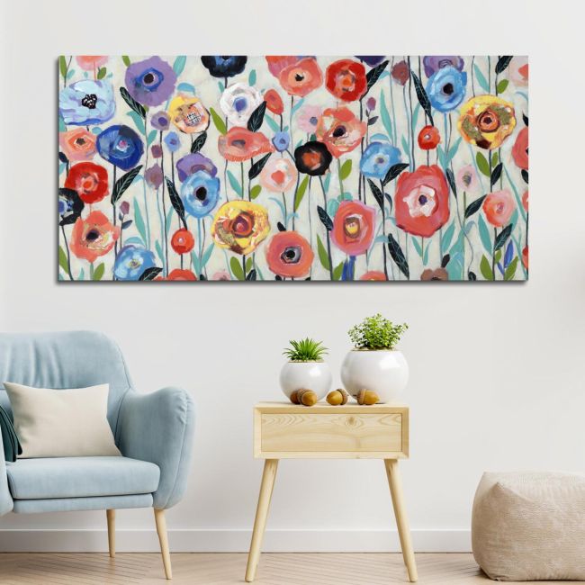 Canvas print Flowers in many colours III, panoramic
