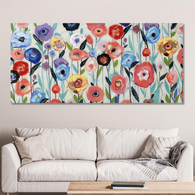 Canvas print Flowers in many colours III, panoramic