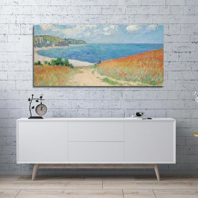 Canvas print Path in the wheat fields, Monet C, reproduction