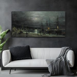 Canvas print Volos's harbour by night, Volanakis, reproduction