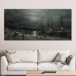 Canvas print Volos's harbour by night, Volanakis, reproduction 2