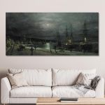 Canvas print Volos's harbour by night, Volanakis, reproduction