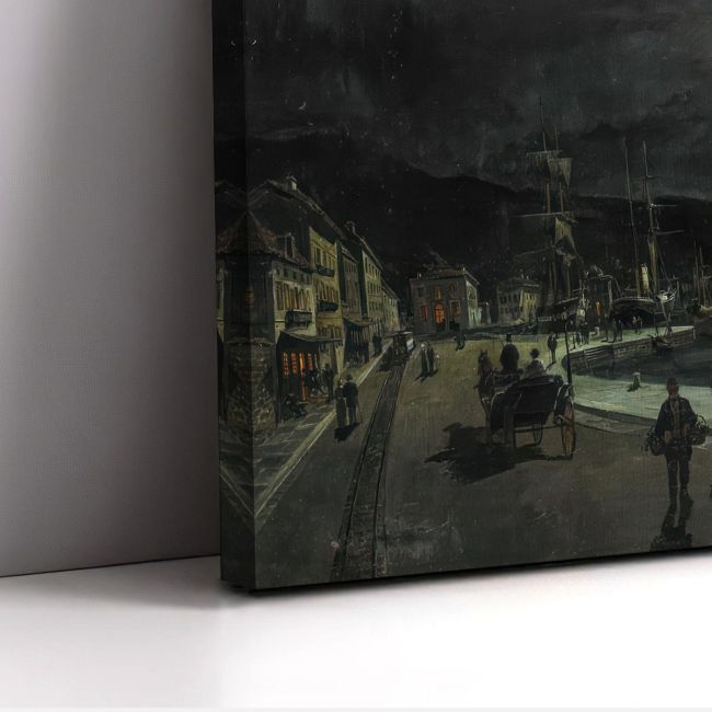 Canvas print Volos's harbour by night, Volanakis, reproduction