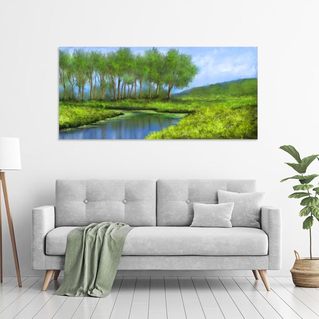 Πίνακας ζωγραφικής Green landscape with river