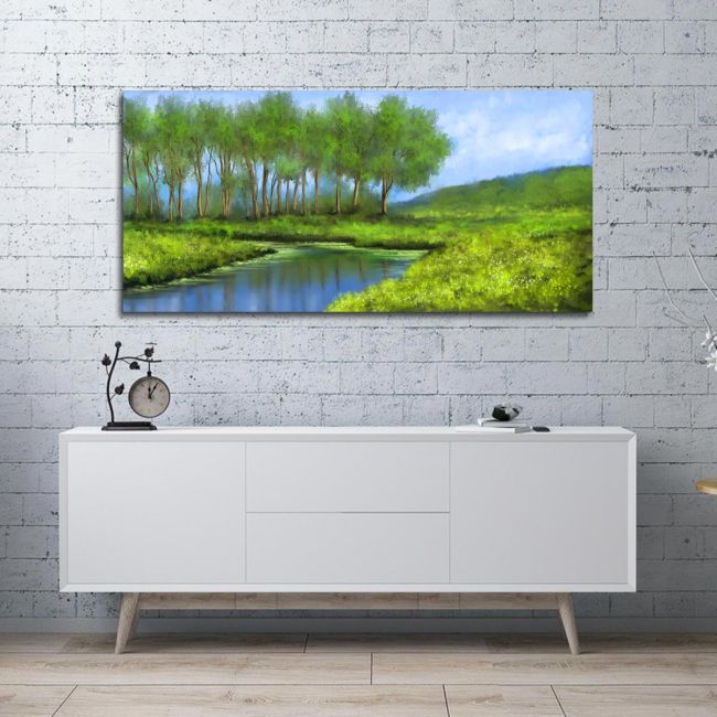 Πίνακας ζωγραφικής Green landscape with river