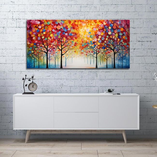 Canvas print Impasto colorful trees
