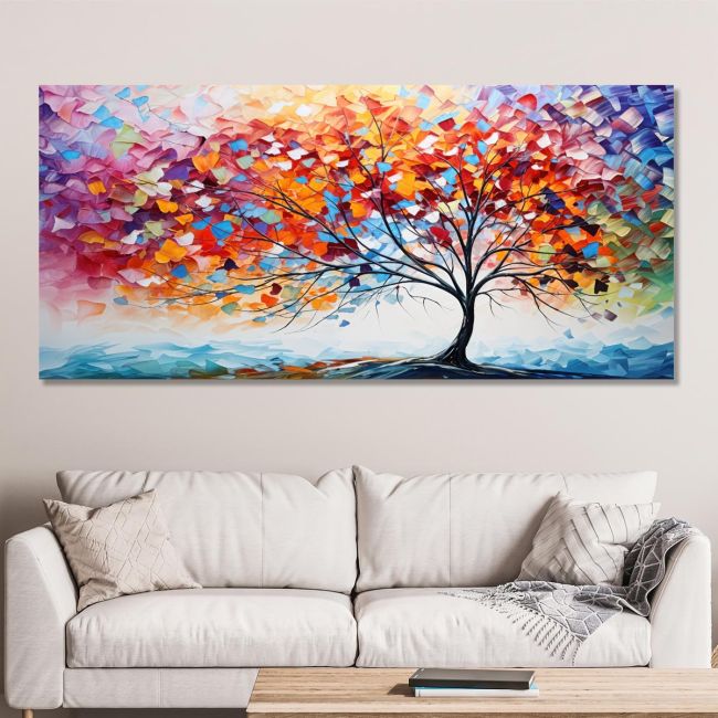 Canvas print Impasto colorful tree