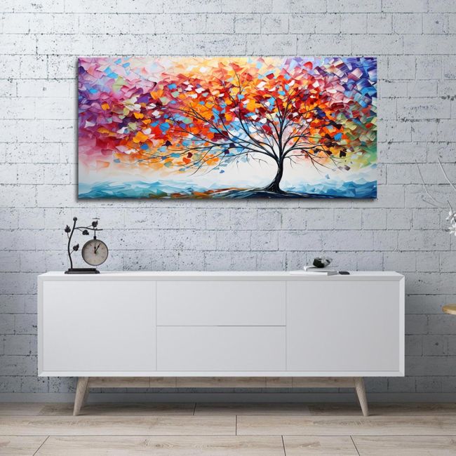 Canvas print Impasto colorful tree