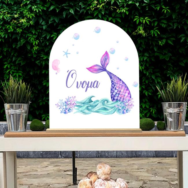 Painted mermaid tail, Wooden arch sign