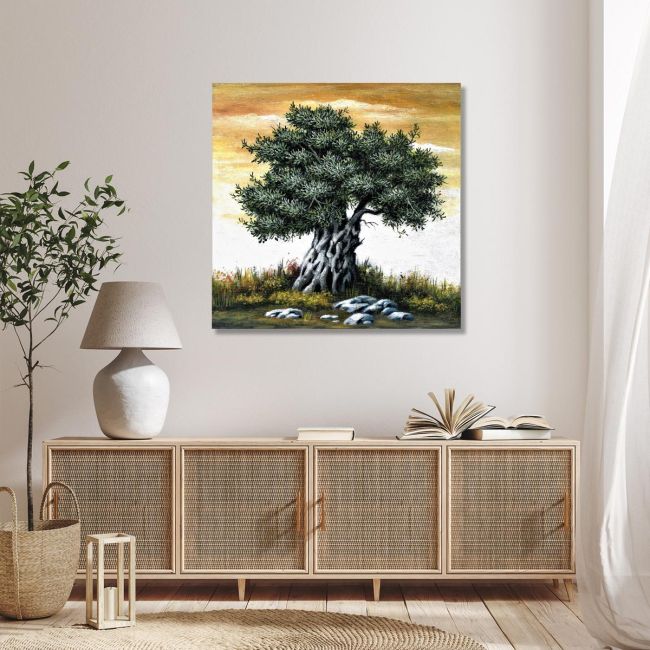 Canvas print Olive tree in sunset