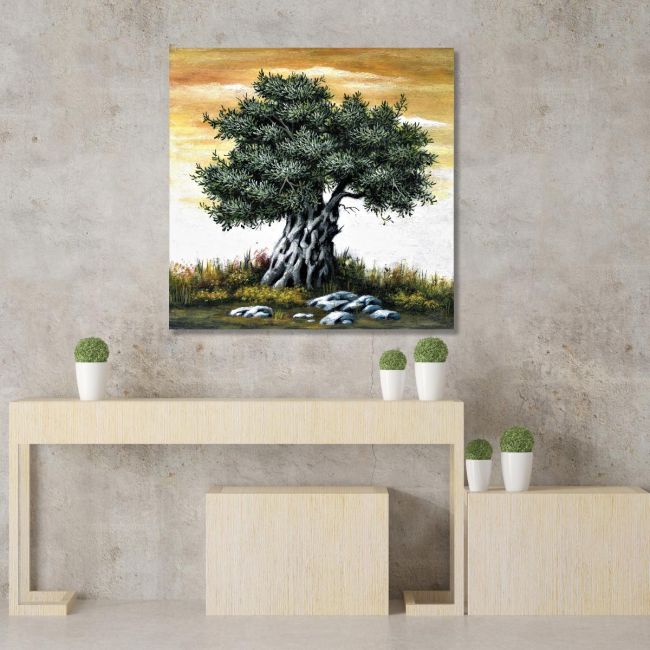 Canvas print Olive tree in sunset