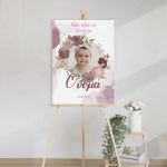 Canvas print welcome to my baptism,Golden circles and flowers ink colors