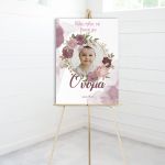 Canvas print welcome to my baptism,Golden circles and flowers ink colors